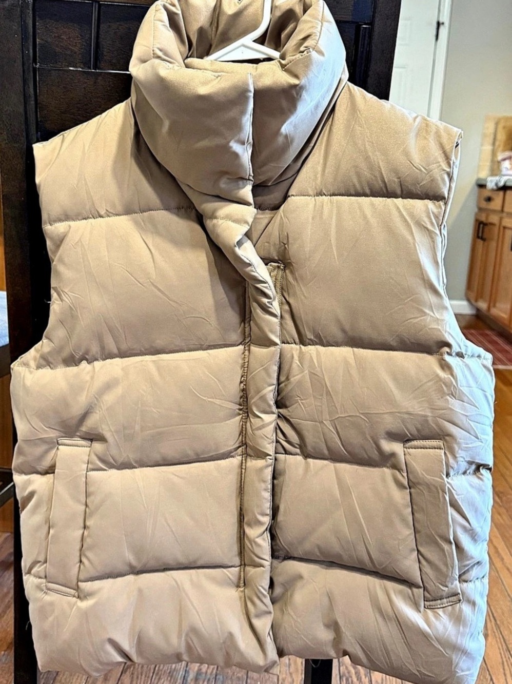 Women's Beige Oversized Puffer Vest, Size S - Like New